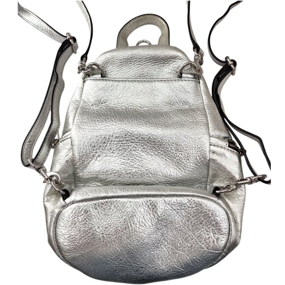 Rebecca Minkoff Julian Silver Leather Backpack Handbag 10" x 8" x 6" - Picture 3 of 10